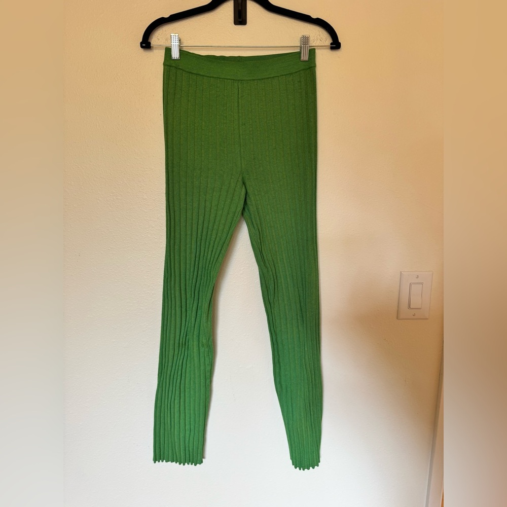 Paloma Wool Fromthe Rib Ribbed Pants Green Size XS/S? Stretch Ruffle Ankle EUC - Picture 7 of 11